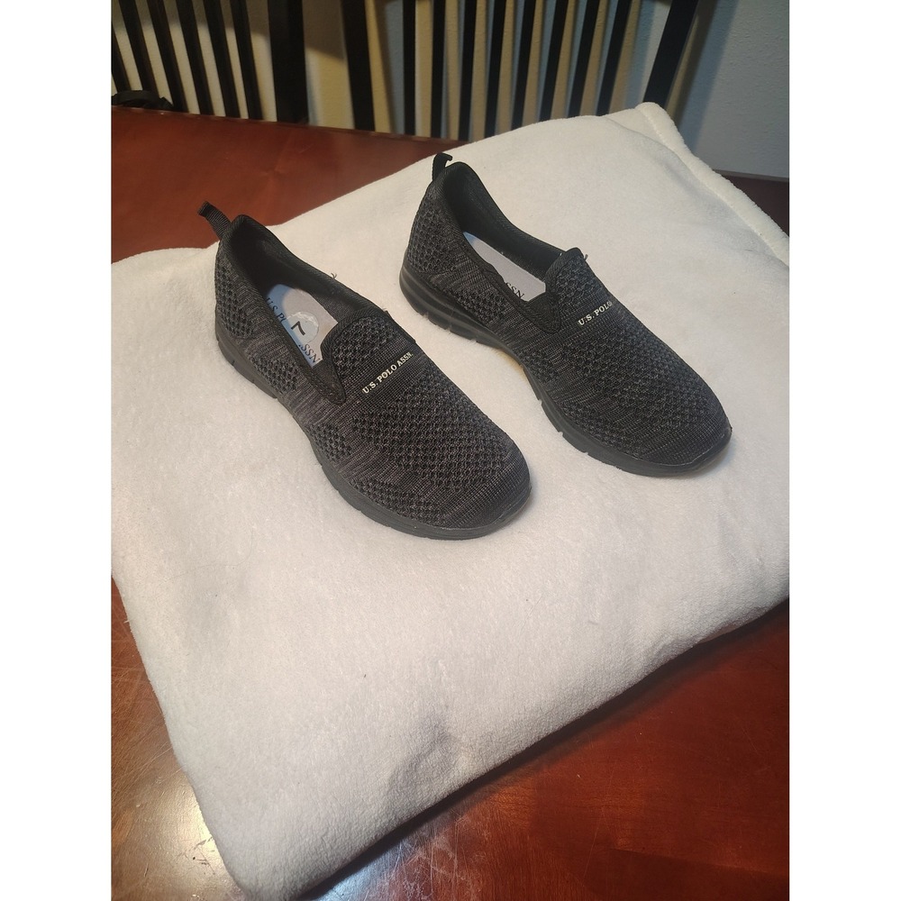 US‎ Polo Assn Mens 7 Black Knit Slip On Sneakers Comfort Insole Walking Shoes